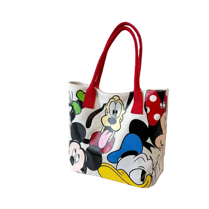 Cartoon character tote bag with red handles