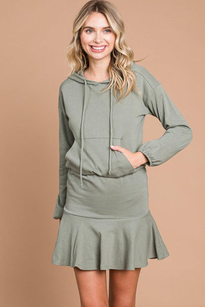 Culture Code Full Size Drawstring Dropped Shoulder Hooded Mini Dress