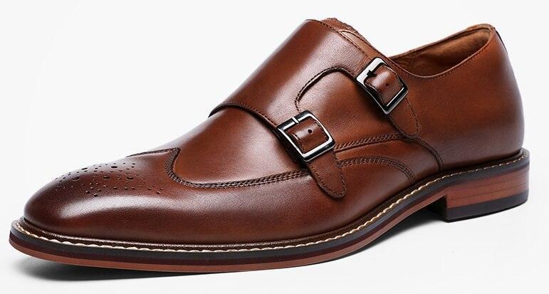 DESAI Monk Strap Slip on Genuine Leather Business Handmade Dress Brogue with Buckle Carauana Store