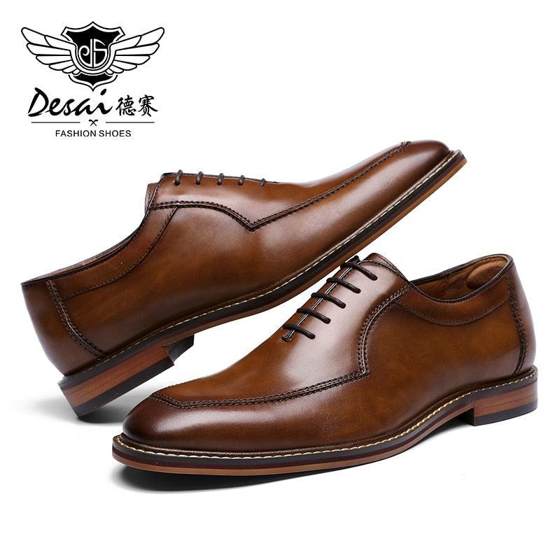 Desai Men Dress Shoes Oxfords Genuine Leather Italian Formal Shoes