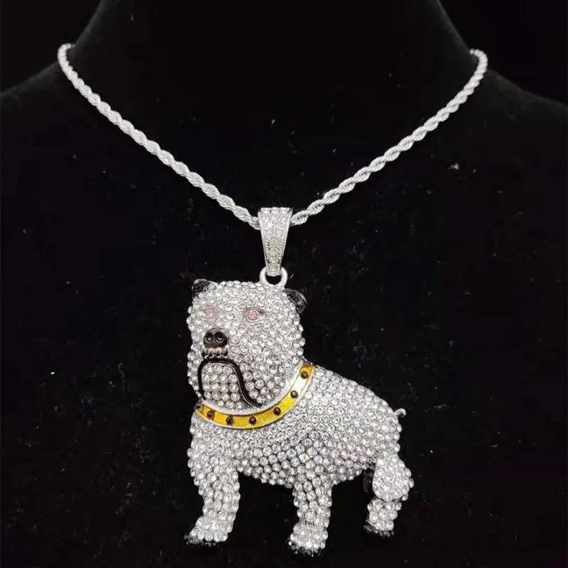 Dog-shaped pendant necklace with clear stones
