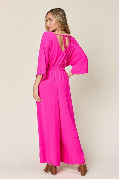 Double Take Full Size Half Sleeve Wide Leg Jumpsuit