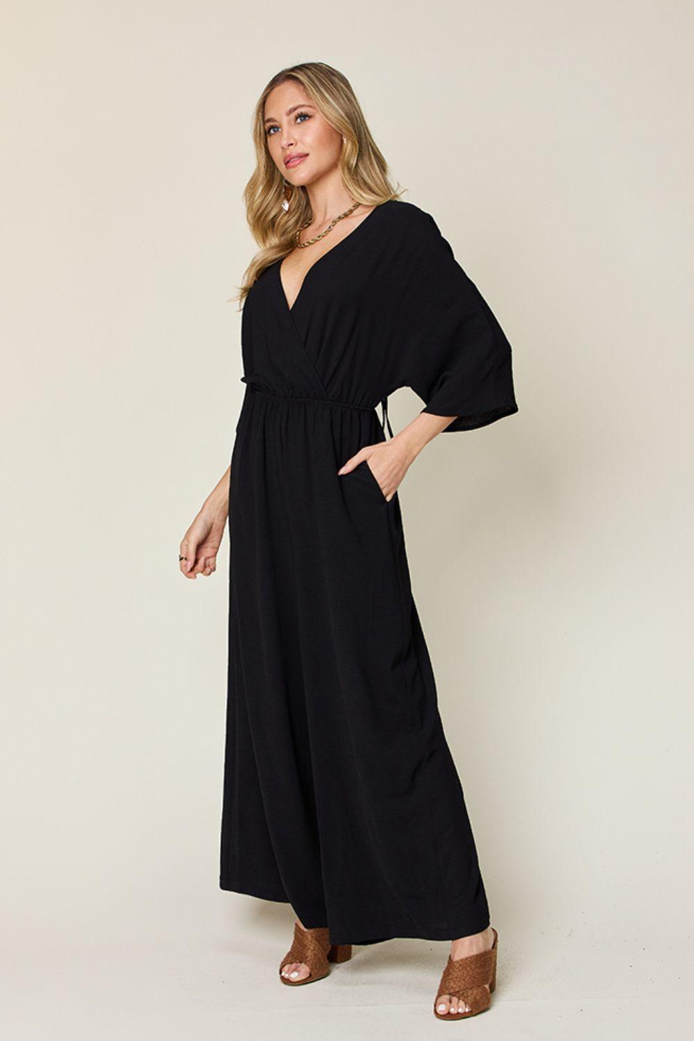 Double Take Full Size Half Sleeve Wide Leg Jumpsuit