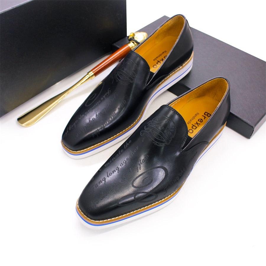 Fashion men casual shoes green comfortable flat loafers classic pointed handmade leather