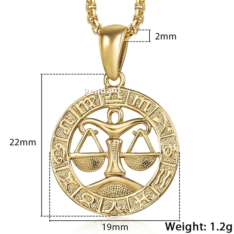 Gold Libra zodiac pendant with measurements