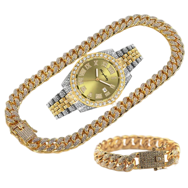 Gold and silver watch with diamond-studded chain