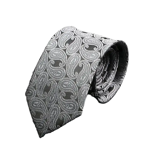 Grey Brown Green Paisley Wedding and Business Necktie for Men CaRaUaNa Fashion