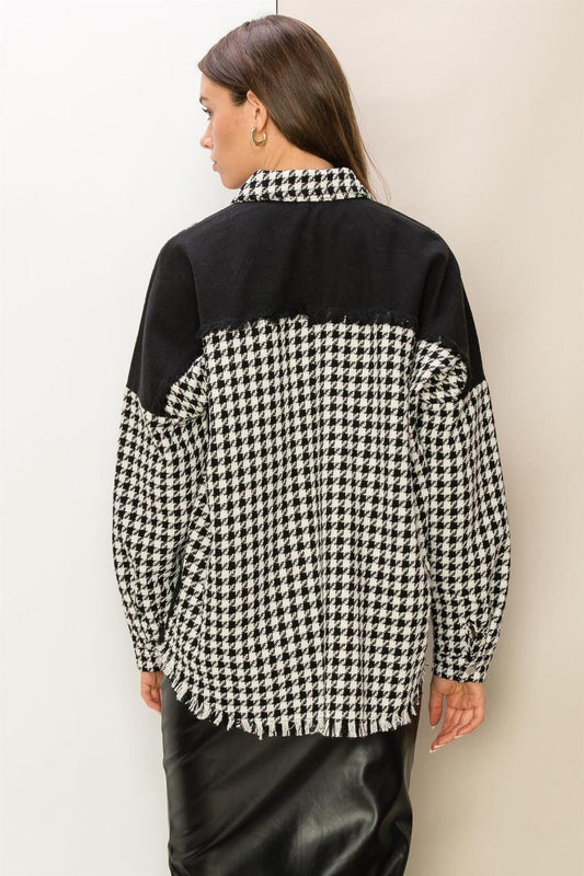 HYFVE Houndstooth Contrast Raw Hem Jacket Carauana Store