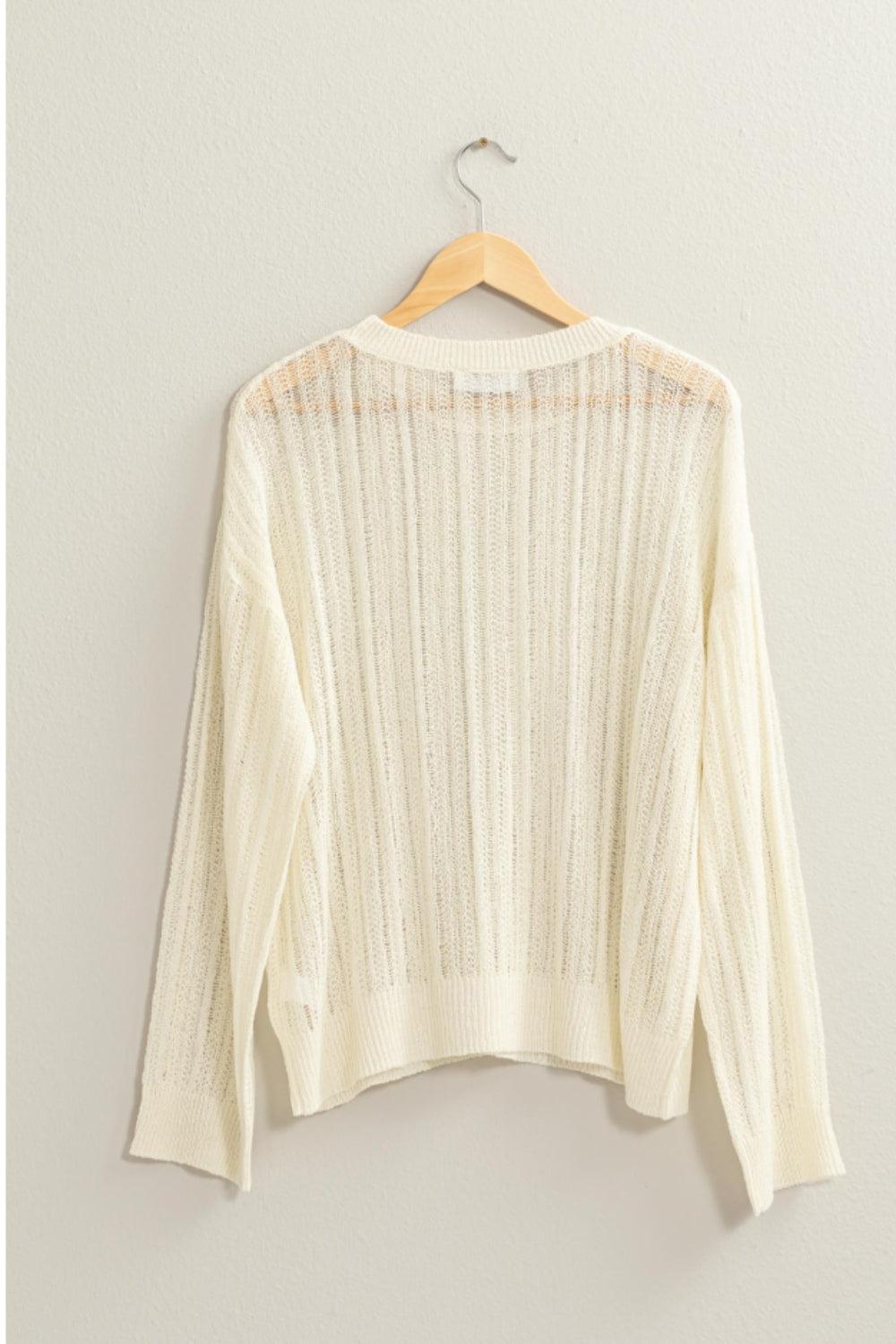 HYFVE Openwork Ribbed Trim Long Sleeve Knit Top