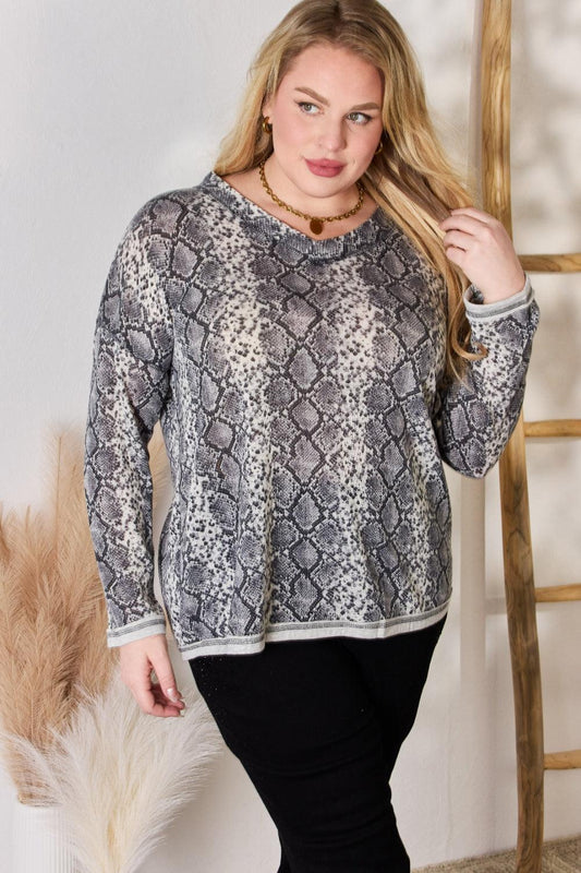 Hailey & Co Full Size Snakeskin V-Neck Long Sleeve Top Carauana Store