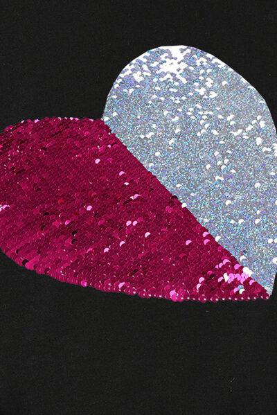 Heart Sequin Round Neck Dropped Shoulder Sweatshirt