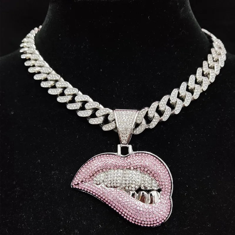 ZIDOM Bite Lip Necklace – Rhinestone Pendant - CaRaUaNa Fashion