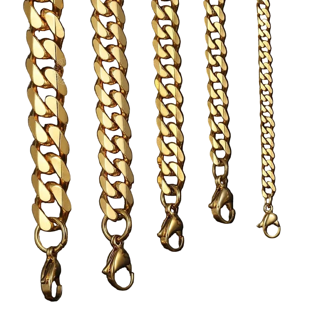 Hiphop Stainless Steel Necklace Curb Cuban Link Chain For Men Women Gold Color Solid Metal Punk Jewelry Gift KNM08 - CaRaUaNa Fashion