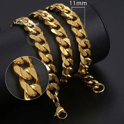 Hiphop Stainless Steel Necklace Curb Cuban Link Chain For Men Women Gold Color Solid Metal Punk Jewelry Gift KNM08 - CaRaUaNa Fashion