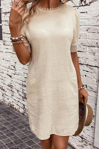 Lace Detail Round Neck Short Sleeve Mini Dress