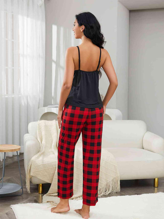 Lace Trim Cami and Plaid Pants Lounge Set Carauana Store