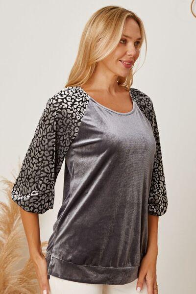 Leopard Round Neck Half Sleeve Blouse