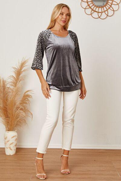 Leopard Round Neck Half Sleeve Blouse