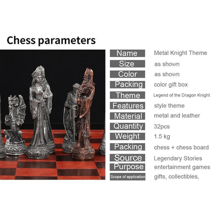 Luxury Chess Metal Theme Leather Board