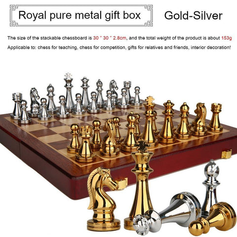 Luxury Metal Chess Pieces Wooden Chess Board  Family Board Game Toys Indoor Decoration