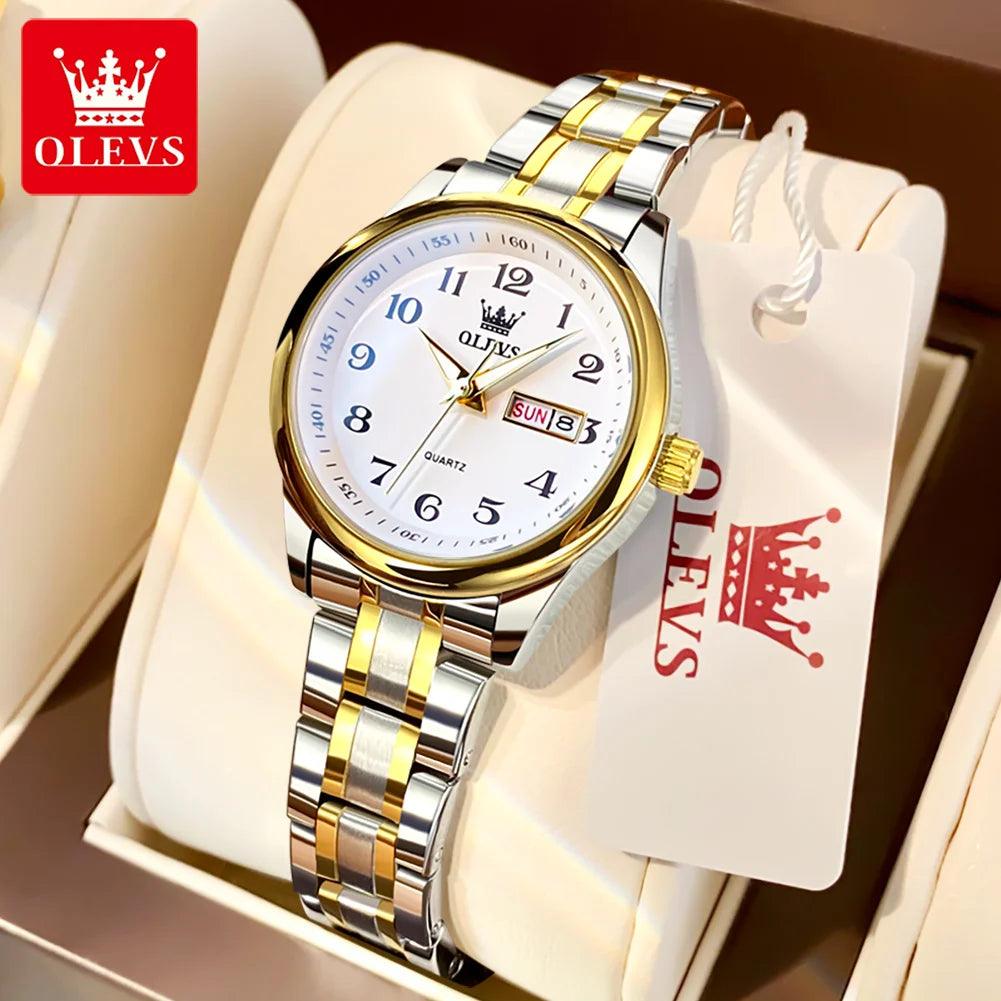 OLEVS 5567 Classic Quartz Watch for Women Set Elegant Dress Luminous Waterproof Week Date Clock Stainless Steel Wristwatch Gift