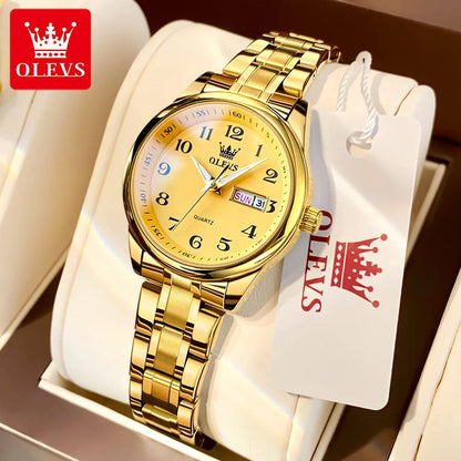 OLEVS 5567 Classic Quartz Watch for Women Set Elegant Dress Luminous Waterproof Week Date Clock Stainless Steel Wristwatch Gift