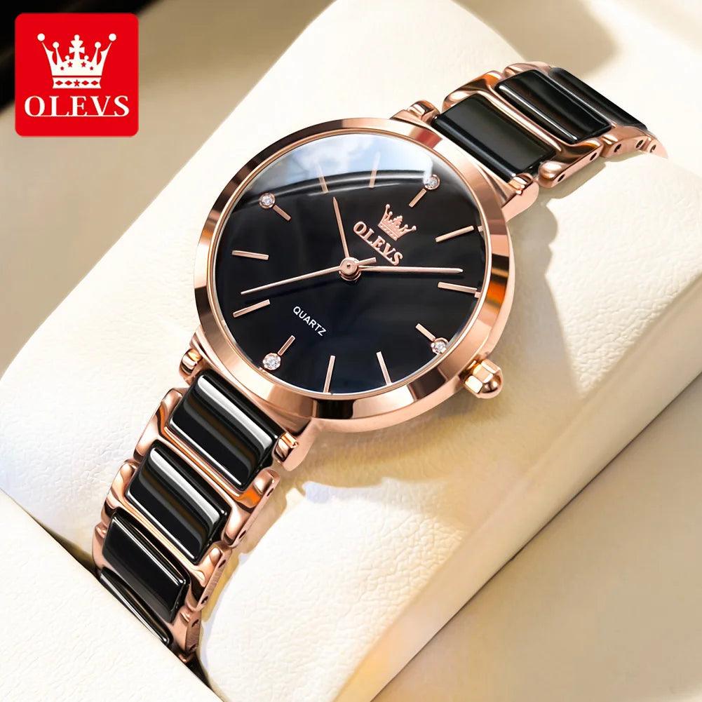 OLEVS 5877 Japan Quartz Women Watch Ceramics Watchstrap Luxury Elegant Ladies Bracelet Watch Watch for Women Relogio Feminino