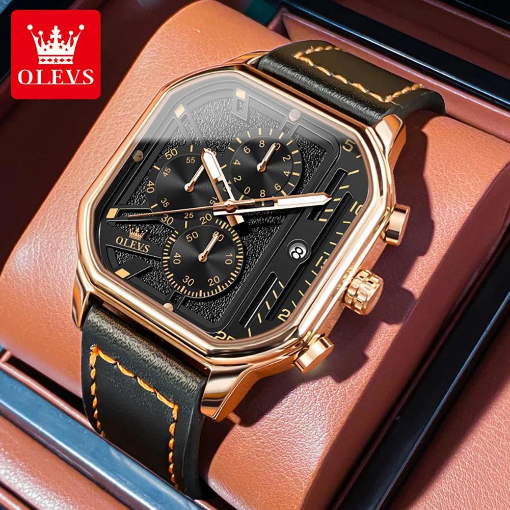 OLEVS Original Certification Top Luxury Men's Watches Waterproof Fashion Luminous Multifunctional Quartz Watch Leather Strap