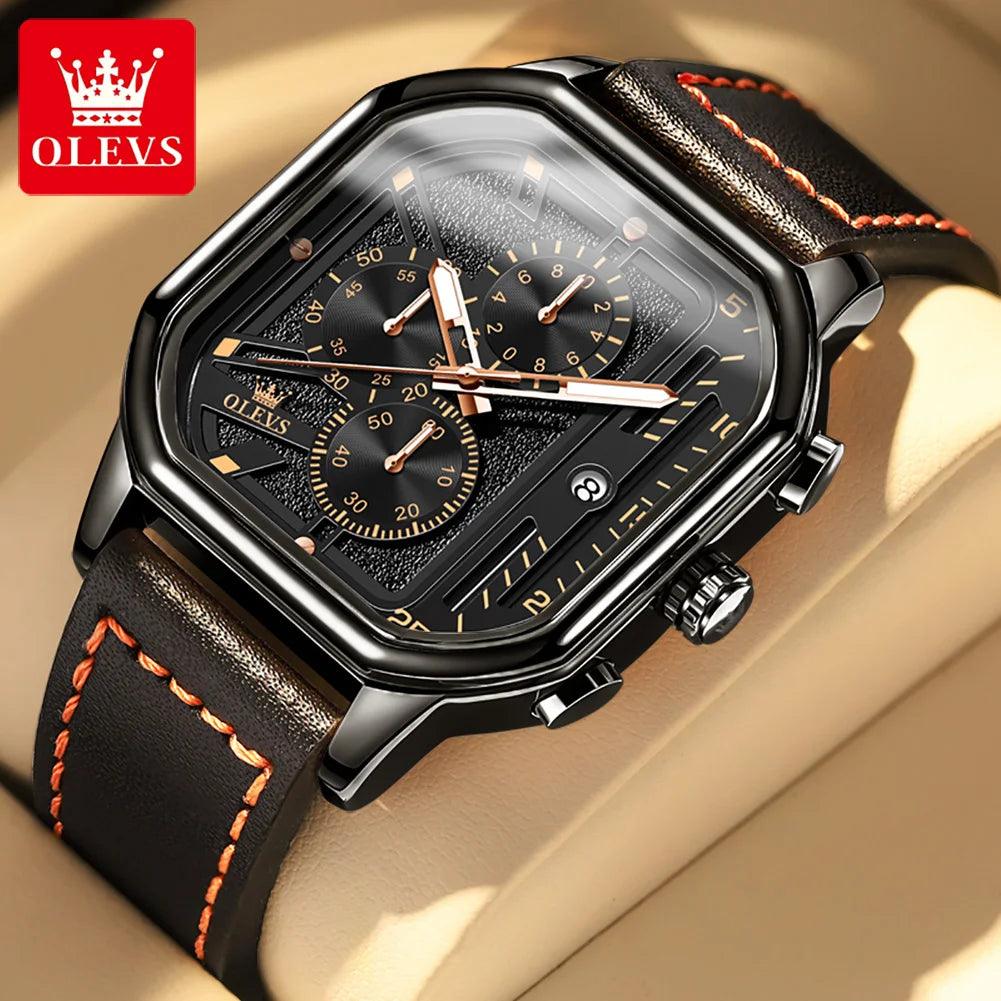 OLEVS Original Certification Top Luxury Men's Watches Waterproof Fashion Luminous Multifunctional Quartz Watch Leather Strap