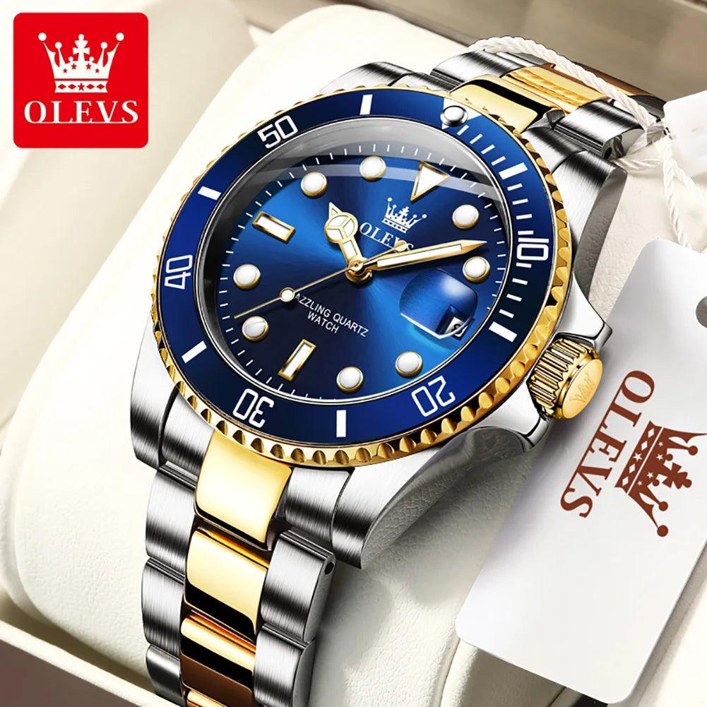 OLEVS Watches for Men with Date Luxury Big Face Waterproof Mens Wristwatch Analog Dress Two Tone Stainless Steel Man Watch