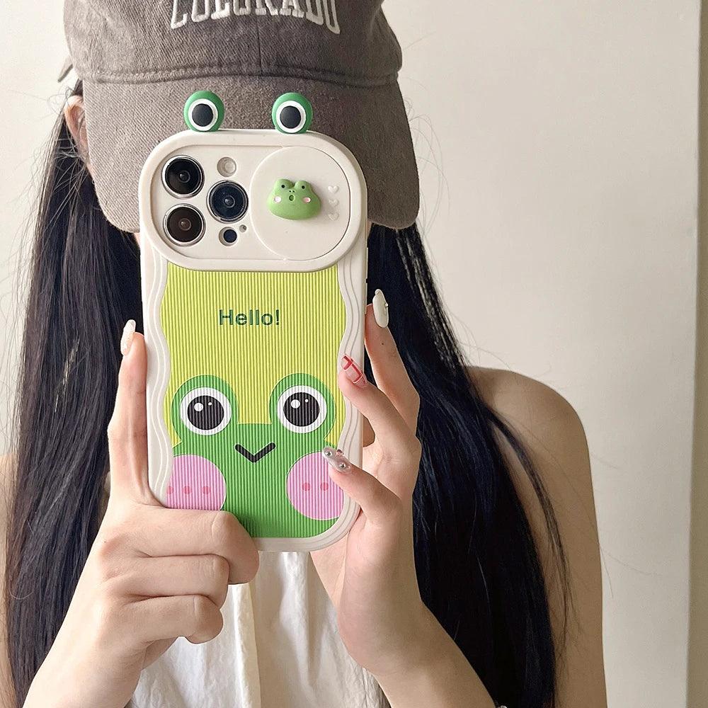 Phone Case for iPhone 15 14 13 12 11 Pro Max with Big Eyes and Big Face Frog Pattern