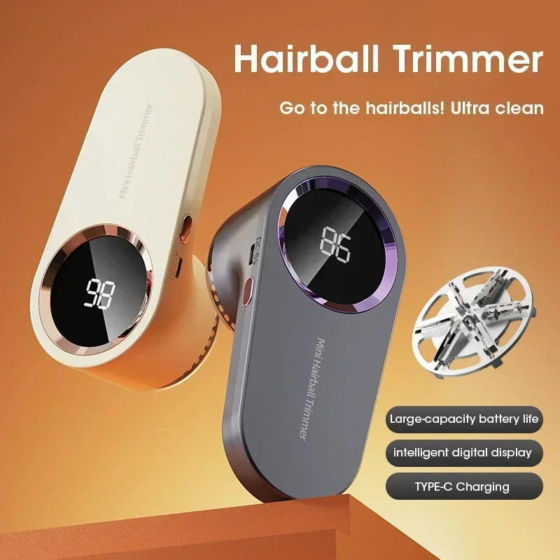 Hairball trimmer with digital display on an orange background