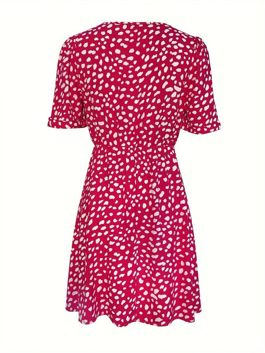 Printed V-Neck Short Sleeve Mini Dress Carauana Store