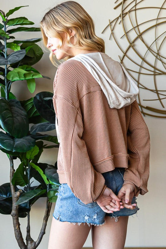 Reborn J Button Up Drawstring Striped Hooded Jacket Carauana Store