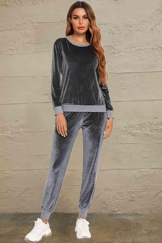 Round Neck Long Sleeve Loungewear Set with Pockets