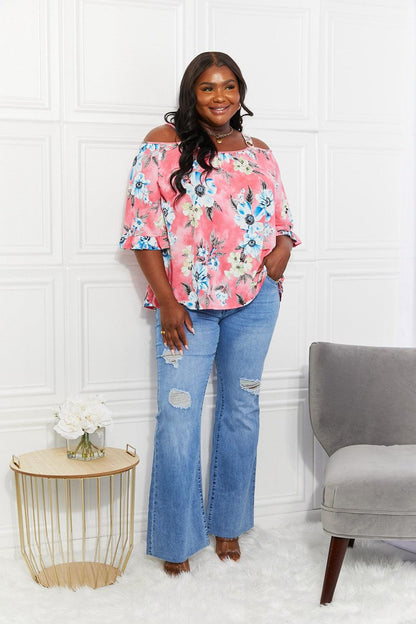 Sew In Love Full Size Fresh Take Floral Cold-Shoulder Top