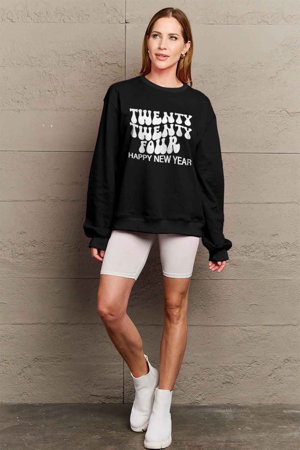 Simply Love Full Size TWENTY TWENTY FOUR HAPPY NEW YEAR Dropped Shoulder Sweatshirt