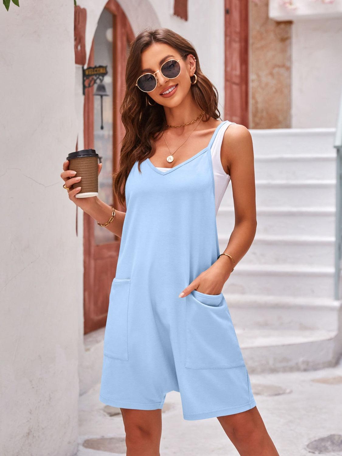 Spaghetti Strap Romper with Pockets