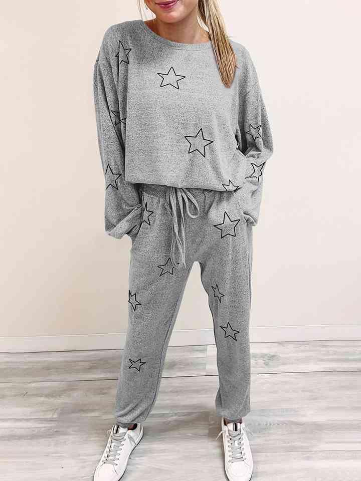 Star Print Long Sleeve Top and Pants Lounge Set