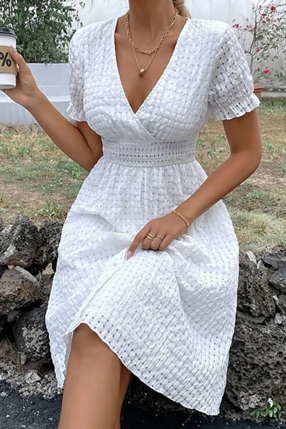 Textured Surplice Short Sleeve Dress