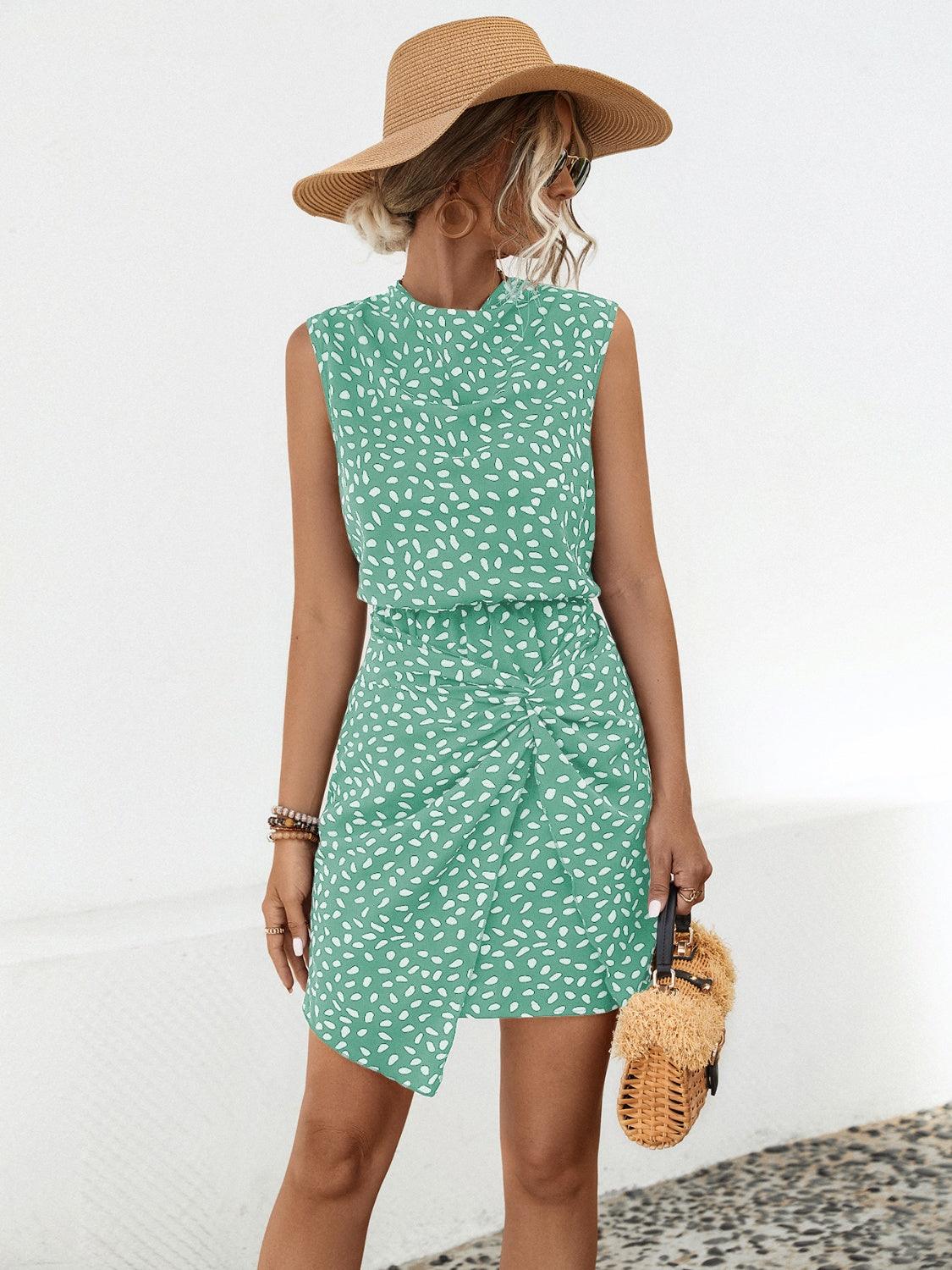 Twisted Printed Sleeveless Mini Dress