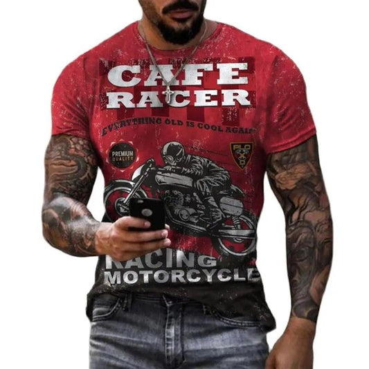 Vintage Men's T-shirts 3d Cafee Racing Printed,Trendy Oversized Tees red Carauana Store