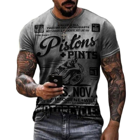 Vintage Men's T-shirts 3d Racing Printed,Trendy Oversized Tees Grey Carauana Store