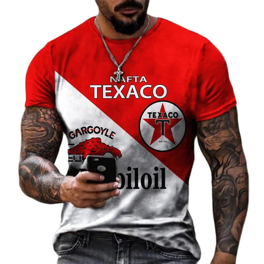 Vintage Men's T-shirts 3d Texaco Printed,Trendy Oversized Tees red Carauana Store