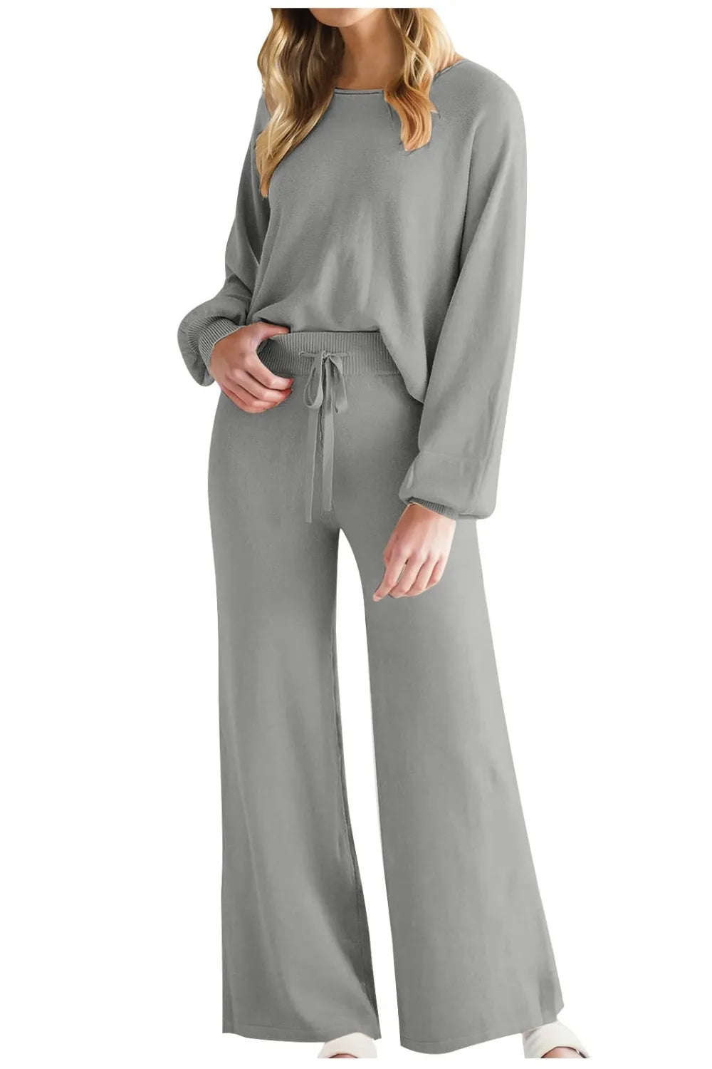 Round Neck Long Sleeve Top and Pants Set Carauana Store