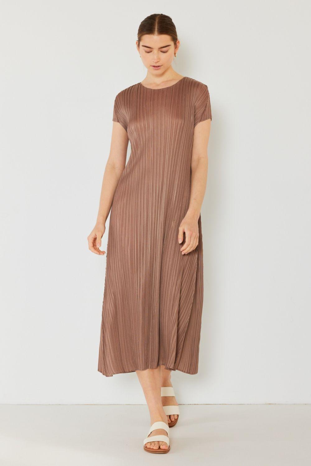 Marina West Swim Pleated Cap Sleeve A-Line Dress