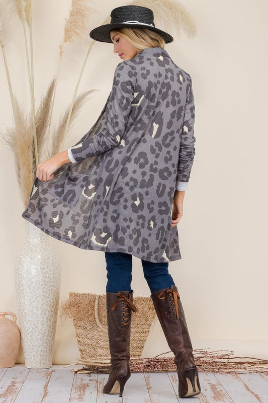 Celeste Full Size Leopard Open Front Contrast Cardigan Carauana Store