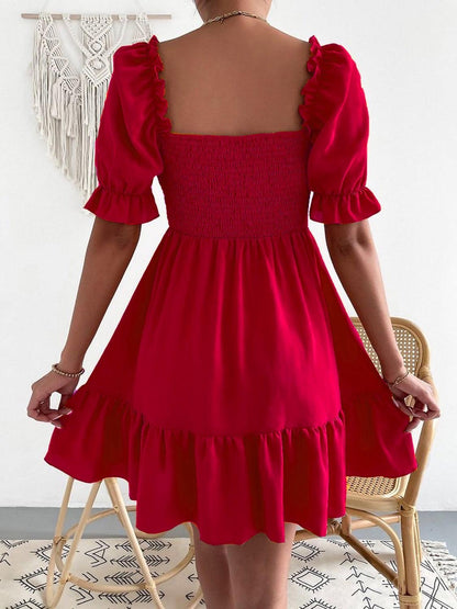 Smocked Square Neck Short Sleeve Dress