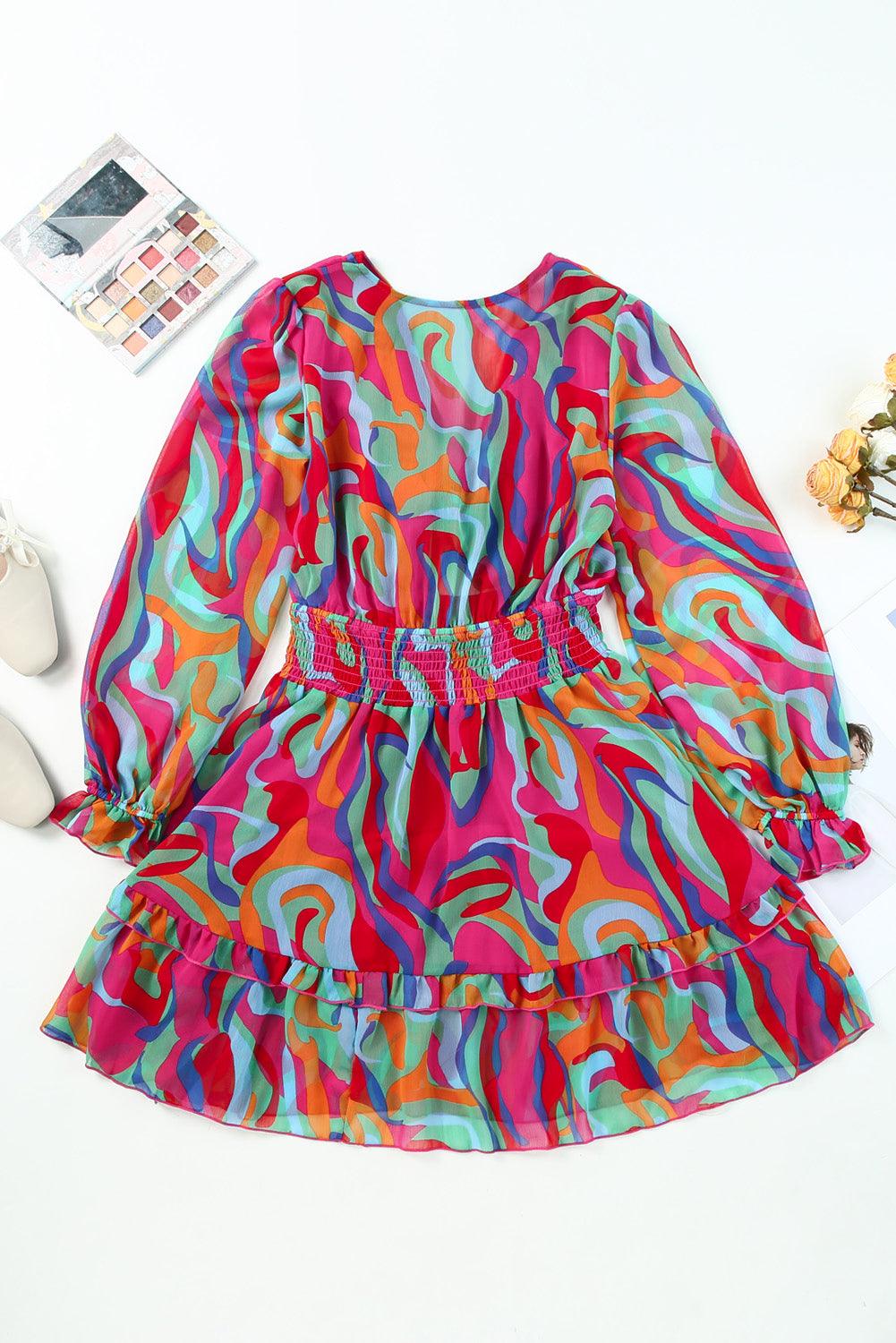 Printed Flounce Sleeve Mini Dress