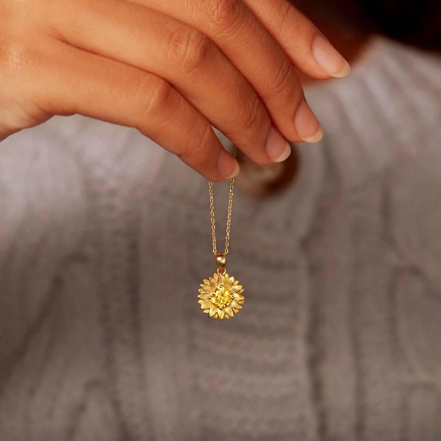 Sunflower Shape 18K Gold-Plated Pendant Necklace